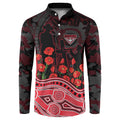 Essendon Bombers ANZAC Day Button Sweatshirt Indigenous Dot Art with Poppy Flower Tribute