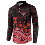 Essendon Bombers ANZAC Day Button Sweatshirt Indigenous Dot Art with Poppy Flower Tribute