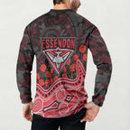 Essendon Bombers ANZAC Day Button Sweatshirt Indigenous Dot Art with Poppy Flower Tribute