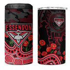 Essendon Bombers ANZAC Day 4 in 1 Can Cooler Tumbler Indigenous Dot Art with Poppy Flower Tribute