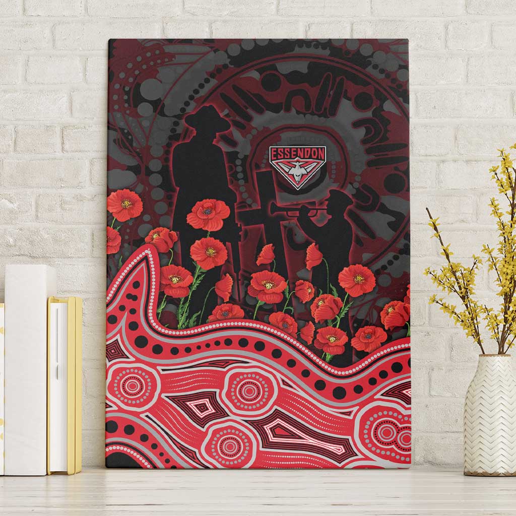 Essendon Bombers ANZAC Day Canvas Wall Art Indigenous Dot Art with Poppy Flower Tribute