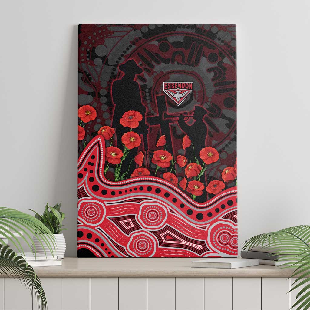 Essendon Bombers ANZAC Day Canvas Wall Art Indigenous Dot Art with Poppy Flower Tribute
