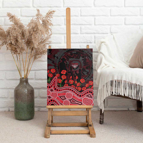 Essendon Bombers ANZAC Day Canvas Wall Art Indigenous Dot Art with Poppy Flower Tribute