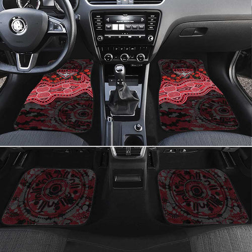 Essendon Bombers ANZAC Day Car Mats Indigenous Dot Art with Poppy Flower Tribute