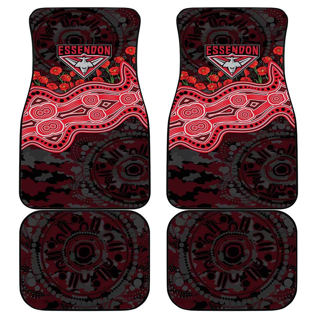 Essendon Bombers ANZAC Day Car Mats Indigenous Dot Art with Poppy Flower Tribute