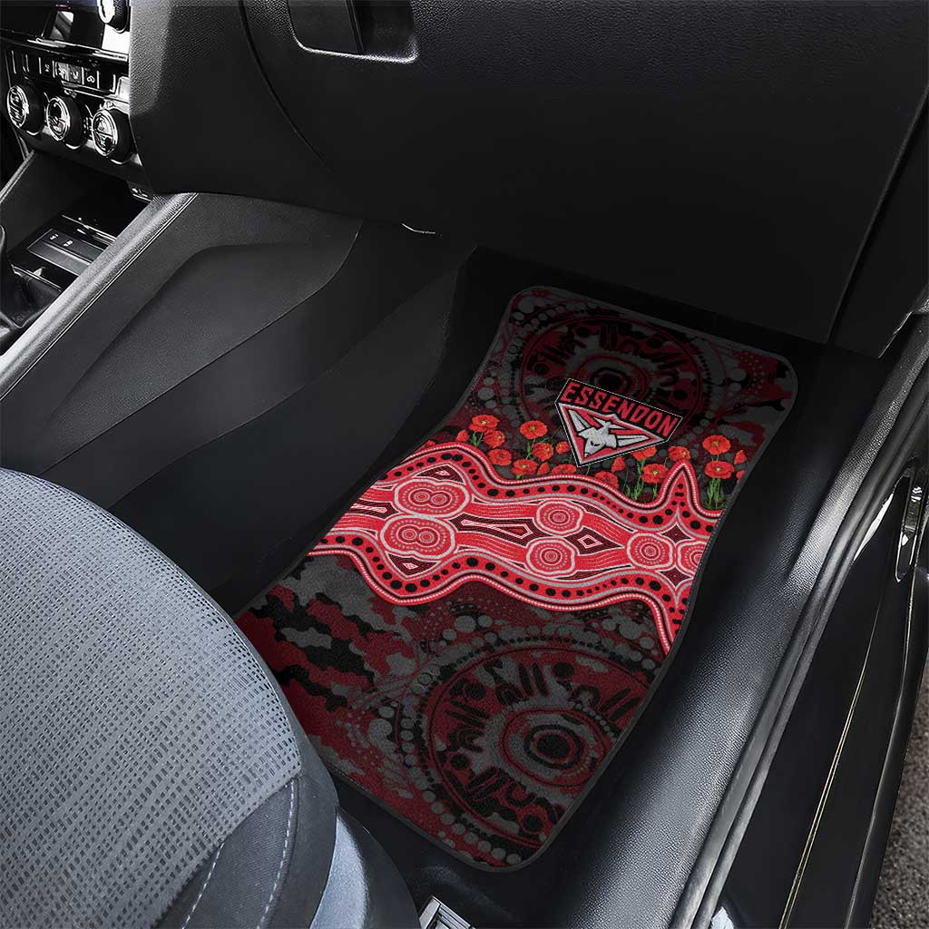 Essendon Bombers ANZAC Day Car Mats Indigenous Dot Art with Poppy Flower Tribute