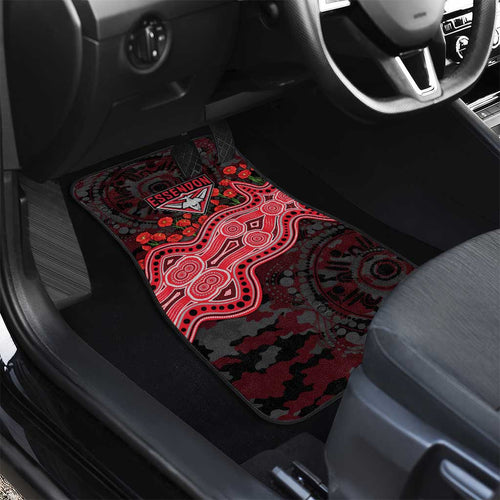 Essendon Bombers ANZAC Day Car Mats Indigenous Dot Art with Poppy Flower Tribute