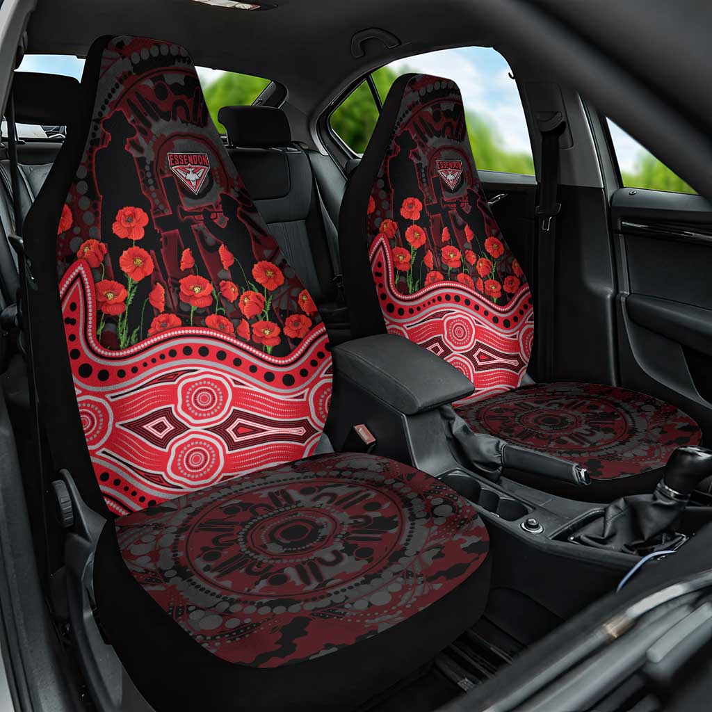 Essendon Bombers ANZAC Day Car Seat Cover Indigenous Dot Art with Poppy Flower Tribute