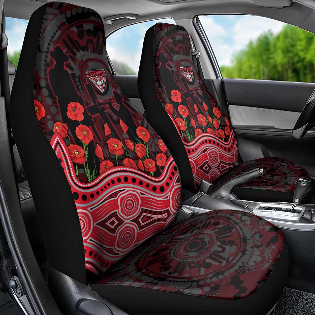 Essendon Bombers ANZAC Day Car Seat Cover Indigenous Dot Art with Poppy Flower Tribute