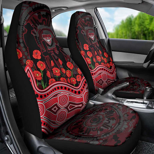 Essendon Bombers ANZAC Day Car Seat Cover Indigenous Dot Art with Poppy Flower Tribute