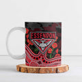 Essendon Bombers ANZAC Day Ceramic Mug Indigenous Dot Art with Poppy Flower Tribute