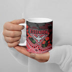 Essendon Bombers ANZAC Day Ceramic Mug Indigenous Dot Art with Poppy Flower Tribute