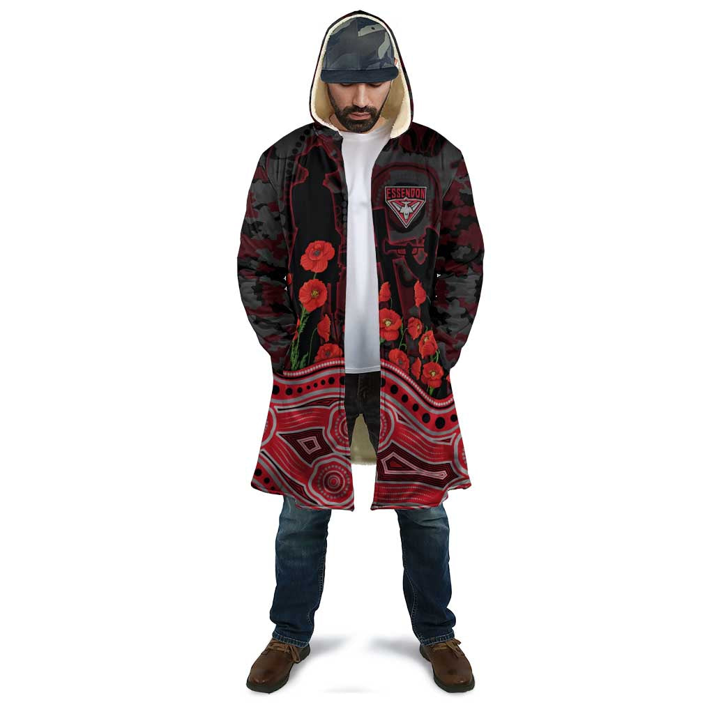Essendon Bombers ANZAC Day Cloak Indigenous Dot Art with Poppy Flower Tribute