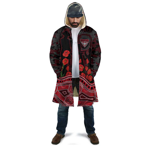 Essendon Bombers ANZAC Day Cloak Indigenous Dot Art with Poppy Flower Tribute