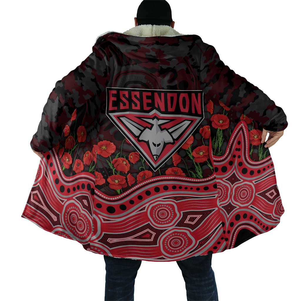 Essendon Bombers ANZAC Day Cloak Indigenous Dot Art with Poppy Flower Tribute