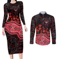 Essendon Bombers ANZAC Day Couples Matching Long Sleeve Bodycon Dress and Long Sleeve Button Shirt Indigenous Dot Art with Poppy Flower Tribute