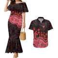 Essendon Bombers ANZAC Day Couples Matching Mermaid Dress and Hawaiian Shirt Indigenous Dot Art with Poppy Flower Tribute