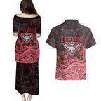 Essendon Bombers ANZAC Day Couples Matching Puletasi and Hawaiian Shirt Indigenous Dot Art with Poppy Flower Tribute