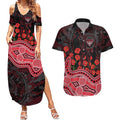 Essendon Bombers ANZAC Day Couples Matching Summer Maxi Dress and Hawaiian Shirt Indigenous Dot Art with Poppy Flower Tribute