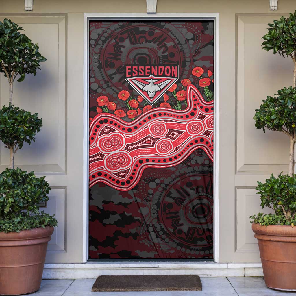 Essendon Bombers ANZAC Day Door Cover Indigenous Dot Art with Poppy Flower Tribute