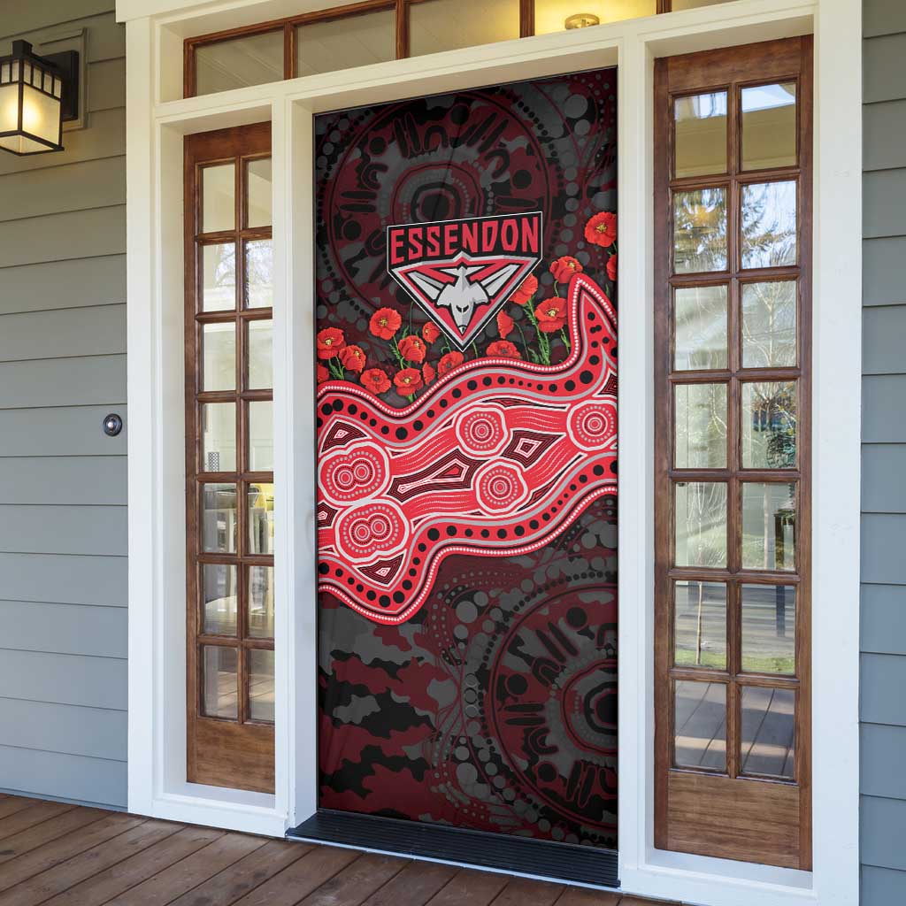 Essendon Bombers ANZAC Day Door Cover Indigenous Dot Art with Poppy Flower Tribute