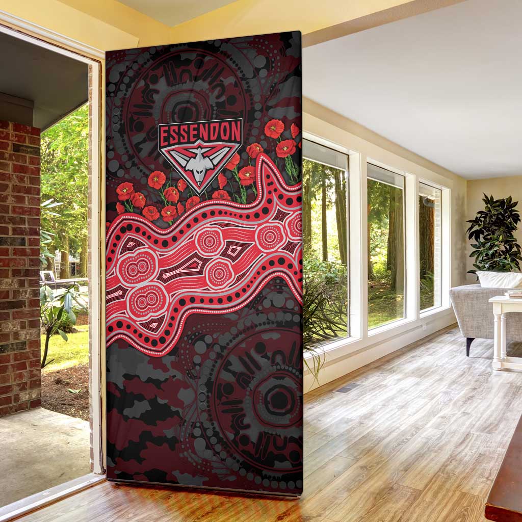 Essendon Bombers ANZAC Day Door Cover Indigenous Dot Art with Poppy Flower Tribute