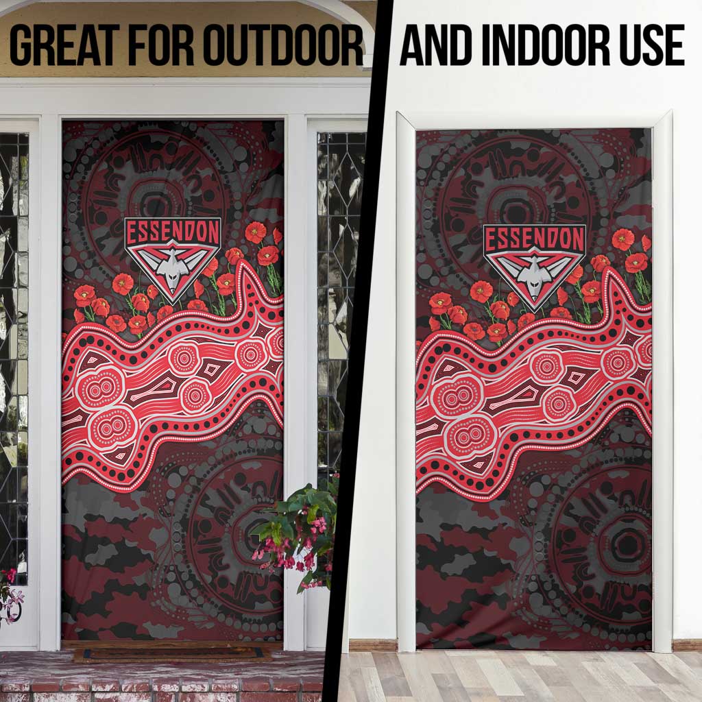 Essendon Bombers ANZAC Day Door Cover Indigenous Dot Art with Poppy Flower Tribute