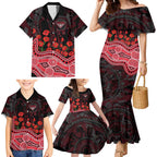 Essendon Bombers ANZAC Day Family Matching Mermaid Dress and Hawaiian Shirt Indigenous Dot Art with Poppy Flower Tribute