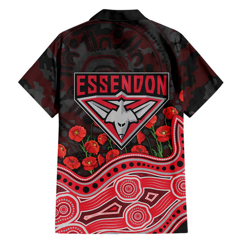 Essendon Bombers ANZAC Day Family Matching Mermaid Dress and Hawaiian Shirt Indigenous Dot Art with Poppy Flower Tribute
