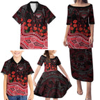 Essendon Bombers ANZAC Day Family Matching Puletasi and Hawaiian Shirt Indigenous Dot Art with Poppy Flower Tribute