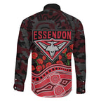 Essendon Bombers ANZAC Day Family Matching Short Sleeve Bodycon Dress and Hawaiian Shirt Indigenous Dot Art with Poppy Flower Tribute