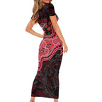 Essendon Bombers ANZAC Day Family Matching Short Sleeve Bodycon Dress and Hawaiian Shirt Indigenous Dot Art with Poppy Flower Tribute