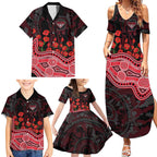 Essendon Bombers ANZAC Day Family Matching Summer Maxi Dress and Hawaiian Shirt Indigenous Dot Art with Poppy Flower Tribute