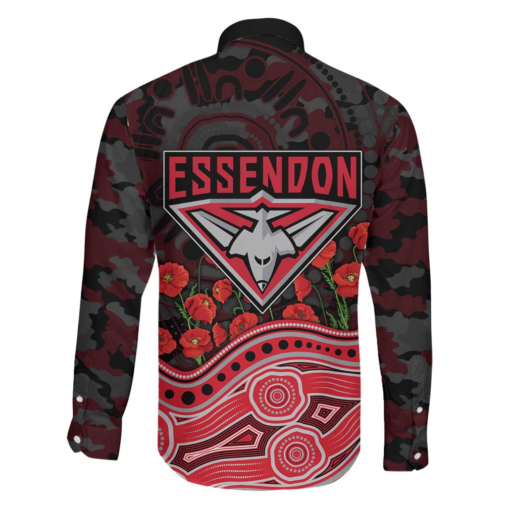 Essendon Bombers ANZAC Day Family Matching Summer Maxi Dress and Hawaiian Shirt Indigenous Dot Art with Poppy Flower Tribute