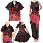 Essendon Bombers ANZAC Day Family Matching Tank Maxi Dress and Hawaiian Shirt Indigenous Dot Art with Poppy Flower Tribute