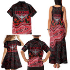 Essendon Bombers ANZAC Day Family Matching Tank Maxi Dress and Hawaiian Shirt Indigenous Dot Art with Poppy Flower Tribute