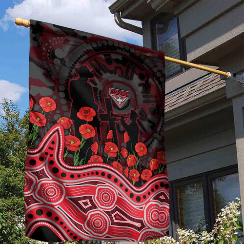 Essendon Bombers ANZAC Day Garden Flag Indigenous Dot Art with Poppy Flower Tribute