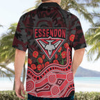 Essendon Bombers ANZAC Day Hawaiian Shirt Indigenous Dot Art with Poppy Flower Tribute