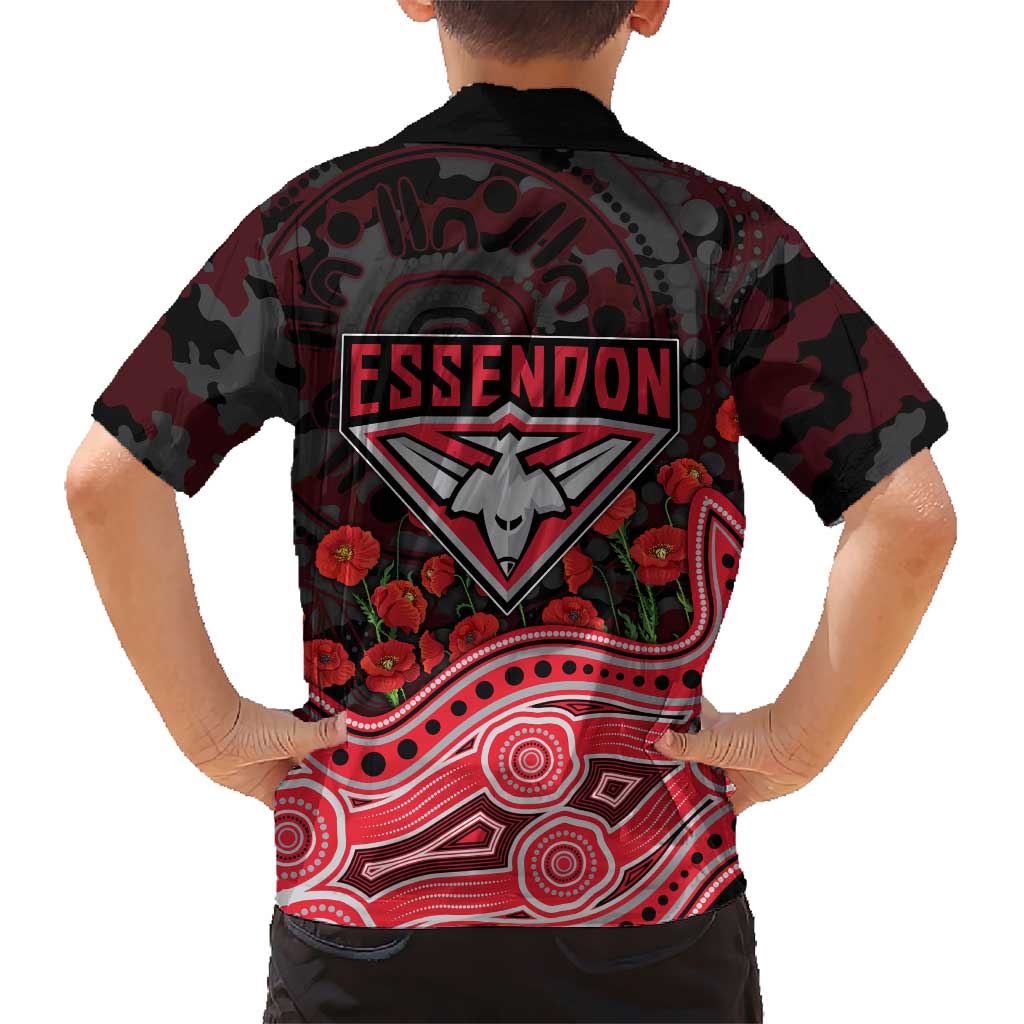 Essendon Bombers ANZAC Day Hawaiian Shirt Indigenous Dot Art with Poppy Flower Tribute