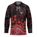 Essendon Bombers ANZAC Day Hockey Jersey Indigenous Dot Art with Poppy Flower Tribute