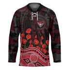 Essendon Bombers ANZAC Day Hockey Jersey Indigenous Dot Art with Poppy Flower Tribute