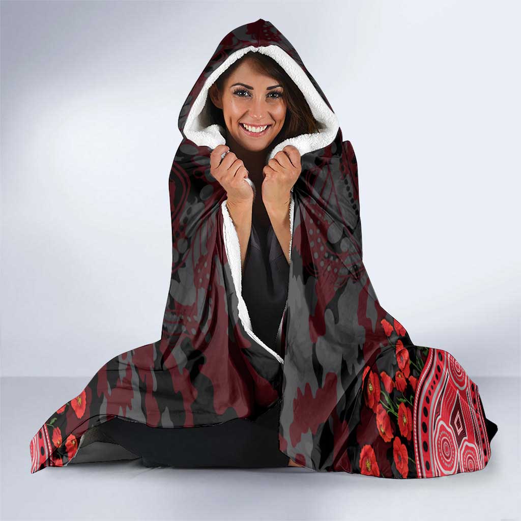Essendon Bombers ANZAC Day Hooded Blanket Indigenous Dot Art with Poppy Flower Tribute