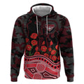 Essendon Bombers ANZAC Day Hoodie Indigenous Dot Art with Poppy Flower Tribute