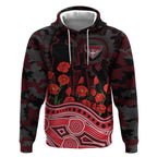 Essendon Bombers ANZAC Day Hoodie Indigenous Dot Art with Poppy Flower Tribute