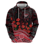 Essendon Bombers ANZAC Day Hoodie Indigenous Dot Art with Poppy Flower Tribute