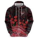Essendon Bombers ANZAC Day Hoodie Indigenous Dot Art with Poppy Flower Tribute