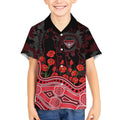 Essendon Bombers ANZAC Day Kid Hawaiian Shirt Indigenous Dot Art with Poppy Flower Tribute