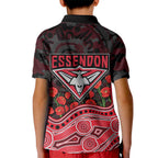 Essendon Bombers ANZAC Day Kid Polo Shirt Indigenous Dot Art with Poppy Flower Tribute