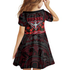 Essendon Bombers ANZAC Day Kid Short Sleeve Dress Indigenous Dot Art with Poppy Flower Tribute