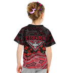 Essendon Bombers ANZAC Day Kid T Shirt Indigenous Dot Art with Poppy Flower Tribute